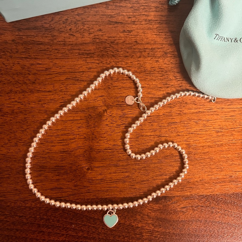 Tiffany & Co. Sterling Ball Chain with Blue Enamel Heart Tag